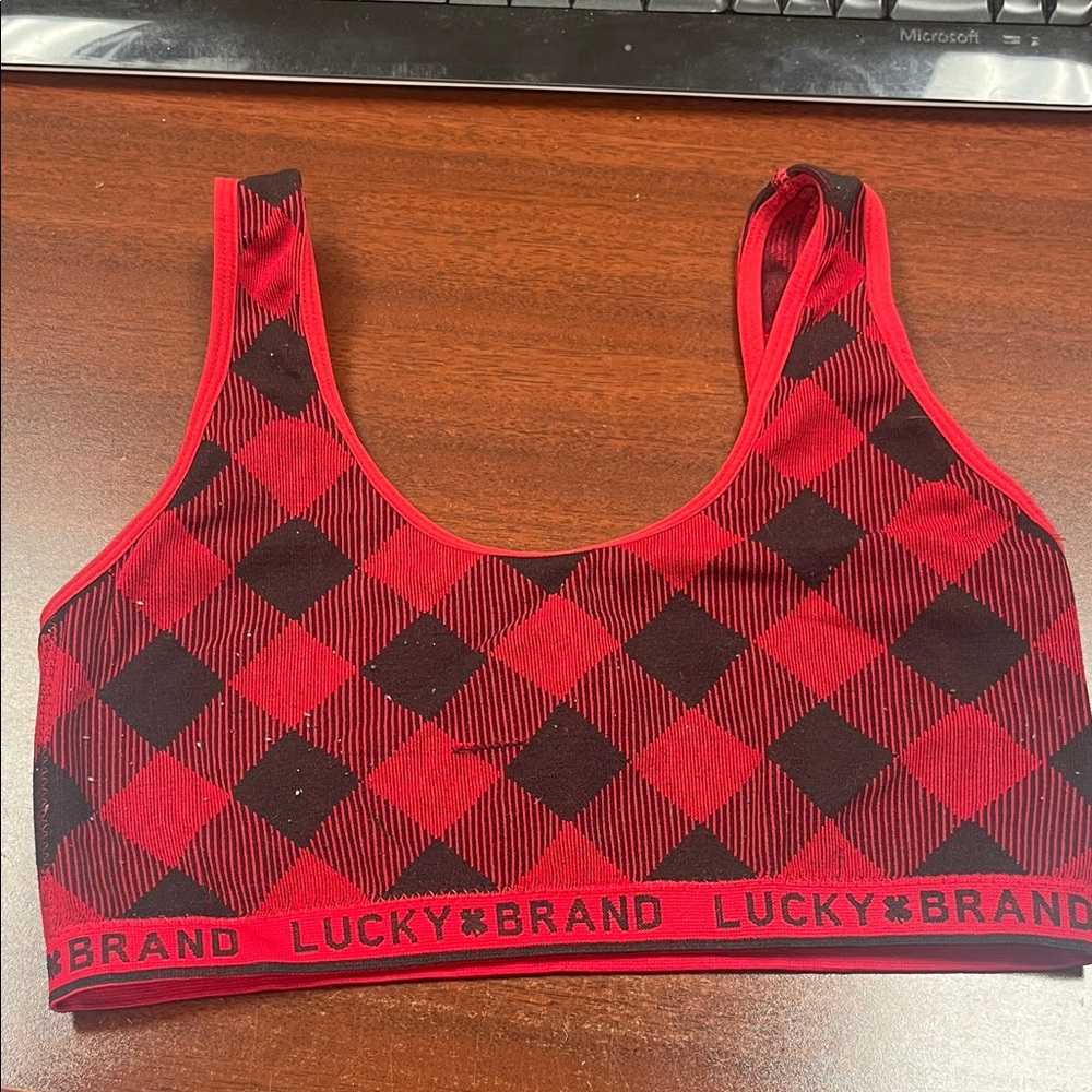Lucky Brand Red and Black Checkered Sports Bra